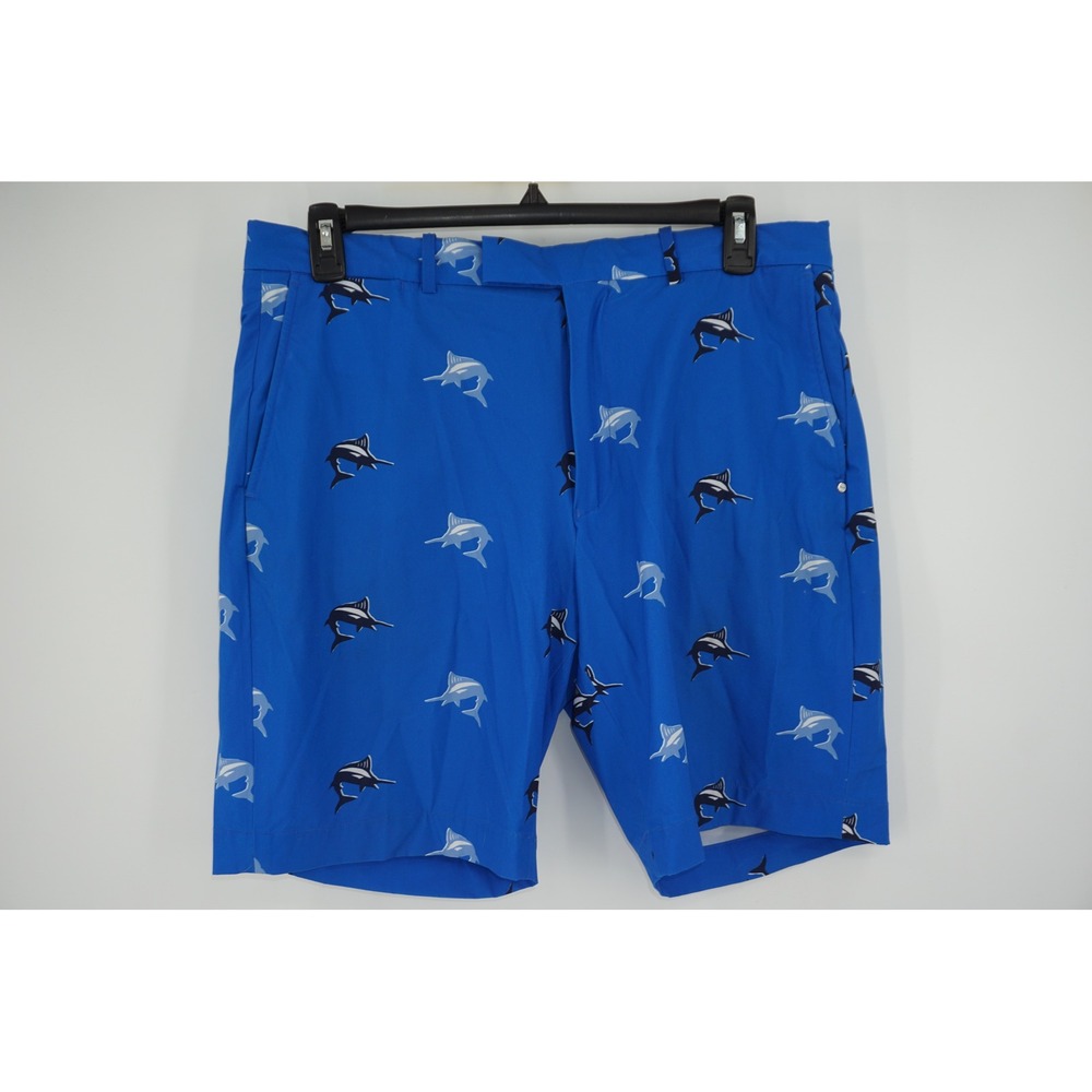 RLX Ralph Lauren Mens Blue Marlin Fish Print Golf Shorts Classic Fit Size 38 AOP